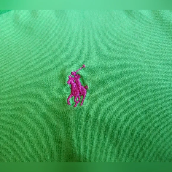 Ralph Lauren Sport Preppy Lime Green Pink Logo Vintage T-shirt Top - Picture 4 of 13